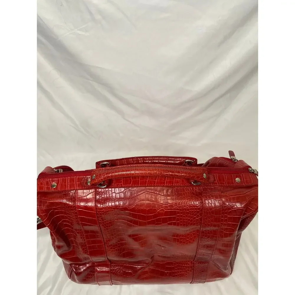 Vintage Bath And Body Works Duffle Bag Overnight Tote Red Faux Leather Alligator